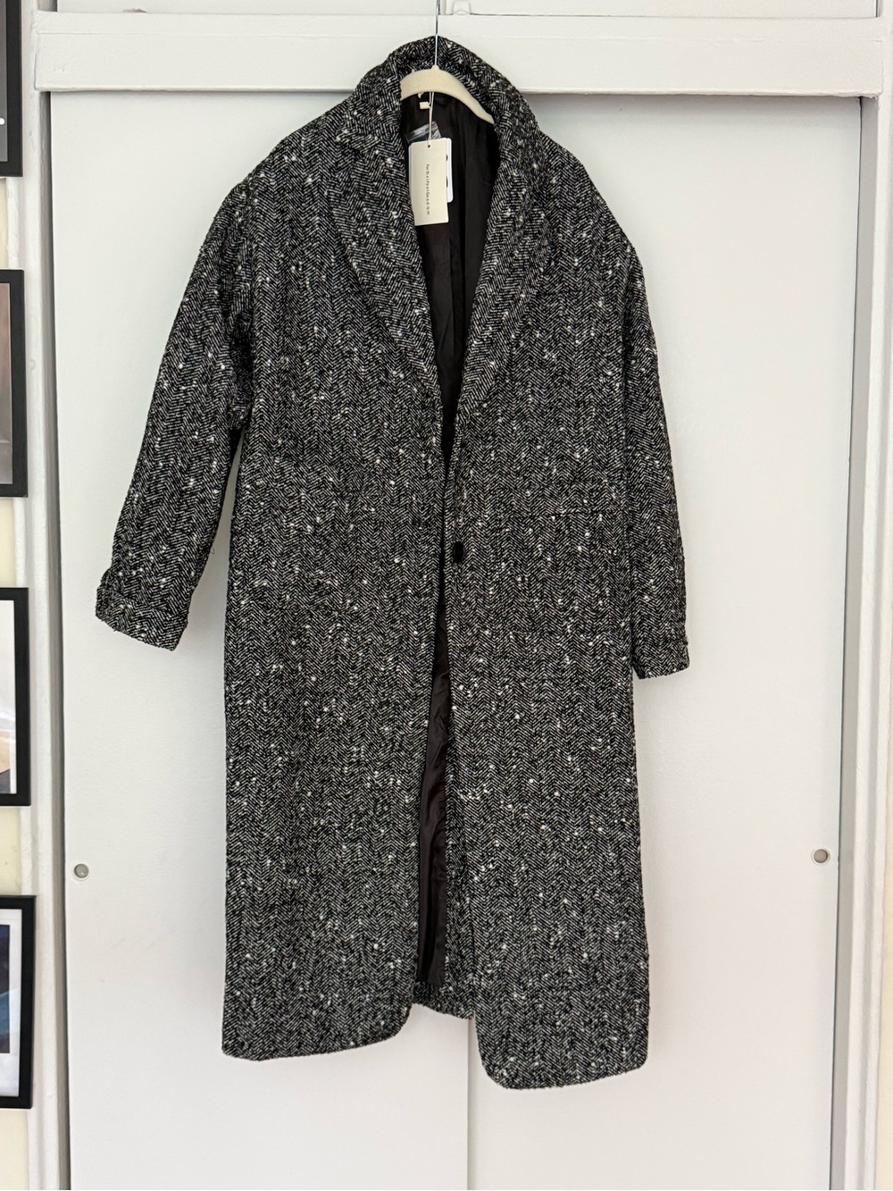 Commense Black and White Tweed Pea Coat